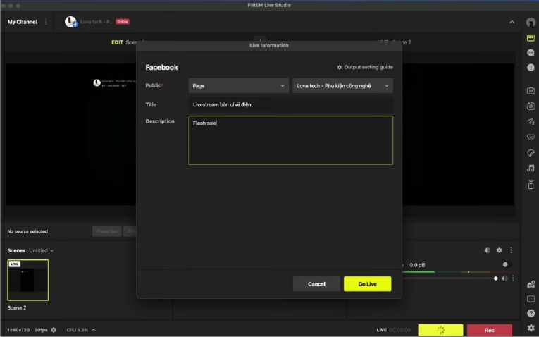 Bước 4: Kết nối livestream lên Facebook
